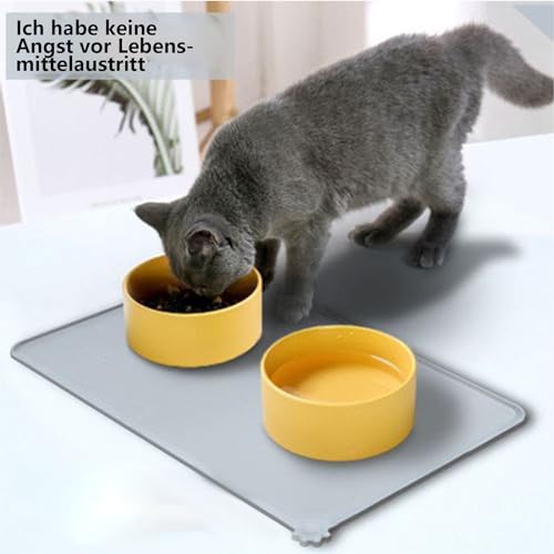 2-teiliges Set Napfunterlage Hund Katzen,wasserdichte und rutschfeste Silikon Fressnapf Unterlage für Futternäpfe Wassernapf,Futtermatte 48x30cm (Schwarz&Grau)