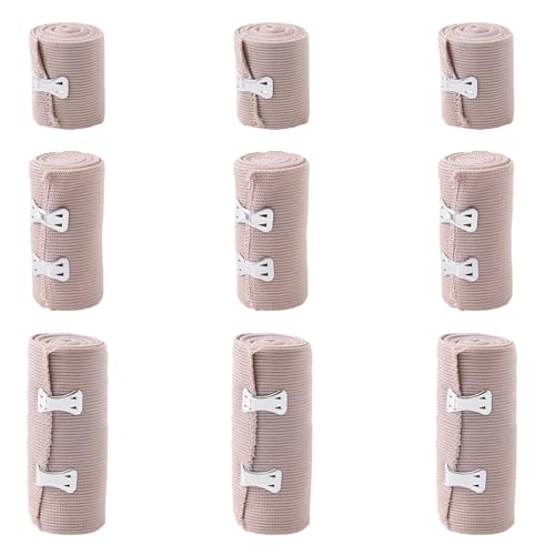 9 vendas elásticas premium con 2 clips, vendaje elástico, vendaje de gasa, permeable al aire, elástico, vendaje autoadhesivo, para muñecas, tobillos y rodillas