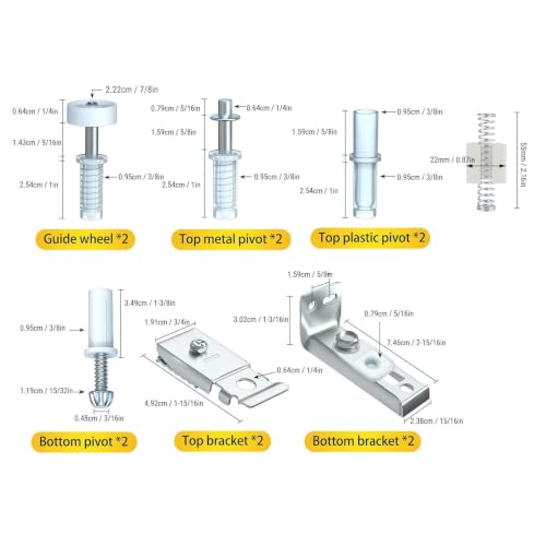 Kit de reparación de herrajes para puerta bifold Luocute, con soportes superior e inferior, ruedas guía y pivotes cargados por resorte para puertas plegables de clóset de 7/8 a 1-3/8 pulgadas miniatura 5