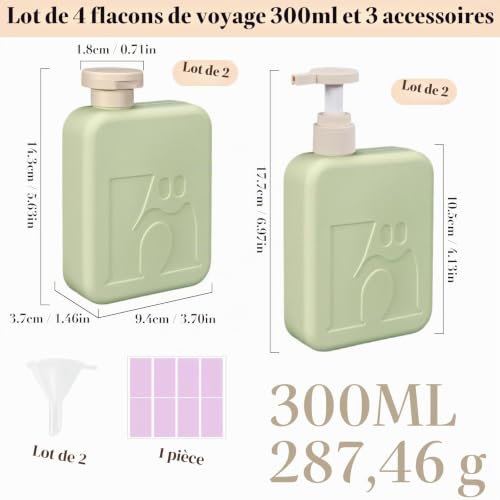 Maxumille 4 Pcs Flacon de Voyage 300ml avec Bouchon Flip & Pompe – vue 3
