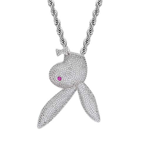 Iced Out Necklace for Men Women 18K Gold Plated Micro Inlay Cubic Zirconia Hip Hop Zircon Red Eyes Rabbit Solid Pendant 24in Rope Chain Rapper Jewelry Hip Hop Party Favors