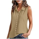 Camisetas de lino para mujer, sin mangas, con botones, para verano, algodón, lino, cuello de solapa, chalecos para mujer, casual, transpirable, ajuste regular, blusas elegantes, camisetas de oficina y