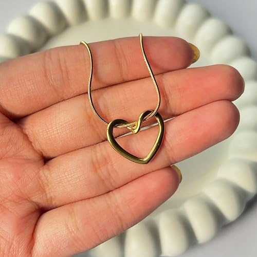 Image of Open Heart Pendant Necklace for Women & Girls | Anti Tarnish Stainless Steel Gold Finish Chain | Stylish Minimal Jewellery Gift | Accessories