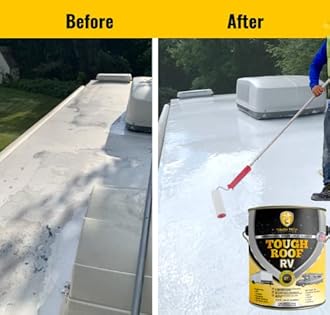 Tough Tech Coatings RV Roof Sealant and Coating Kit - Bonds to Any Surface - EPDM, TPO, Fiberglass, Aluminum, Metal - Butyl Tape Seals Seams, Vents, Skylights (KIT - 1G, 1, .5G Pouch, White