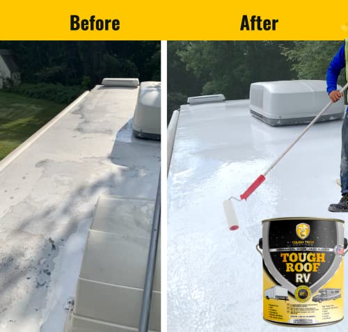 Tough Tech Coatings RV Roof Sealant and Coating Kit - Bonds to Any Surface - EPDM, TPO, Fiberglass, Aluminum, Metal - Butyl Tape Seals Seams, Vents, Skylights (KIT - 1G, 1, .5G Pouch, White