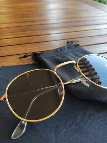 ÓCULOS SOL VINTAGE REDONDO UV ANTI-REFLEXO DOURADO C3417