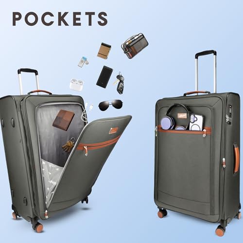 Image of F Gear Softair Large Soft Luggage | Lightweight Expandable Carry-On Trolley Bag with 360 Spinner Wheels, Silent 8-Wheel System, Built-in TSA Lock, Anti-Theft Zipper & Luggage Tag (Grey)