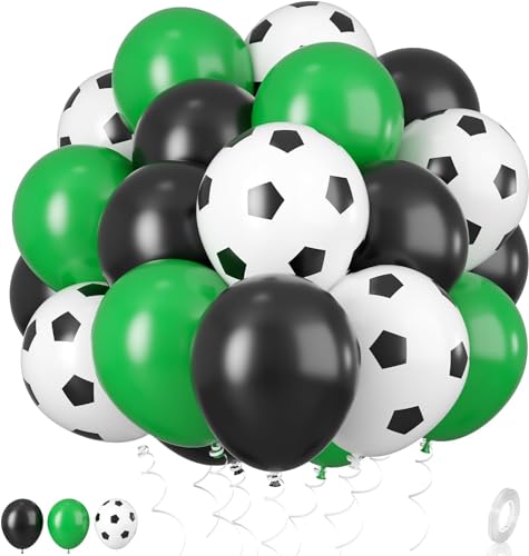 Image of Atpata Funky 30pcs. Football Theme Latex Balloons - Foot Ball Theme Balloons for Kids Sports Themed Birthday Party Decor and Goal theme Celebrations (Green & Black Football Kit)
