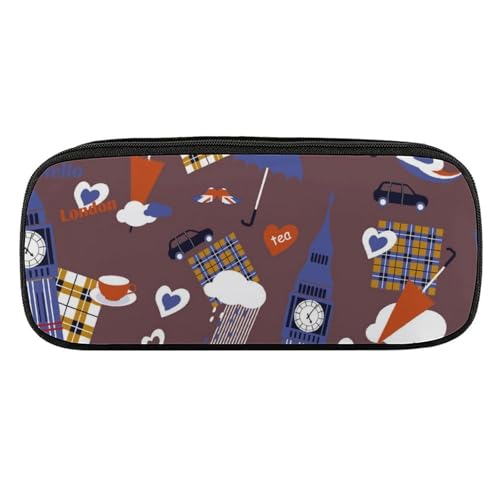 ペンケース 筆箱 大容量 軽量 イギリス ビッグベン 観光バス 紅茶 London 筆入れ ふでばこ ペンポーチ 多機能 コンパクト シンプル おしゃれ 中小学生 高校生 女の子 男の子