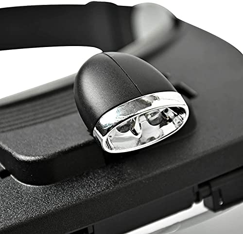 Lupa para cabeça com lâmpada LED 4 lentes, lentes de aumento de fone de ouvido para costura de leitu