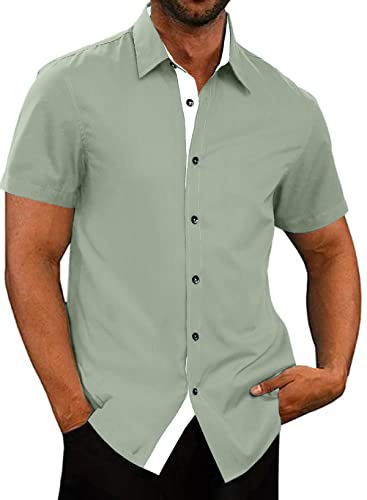 JMIERR Men's Casual Button Down Shirts Wrinkle-Free Short Sleeve Business Dress Shirt