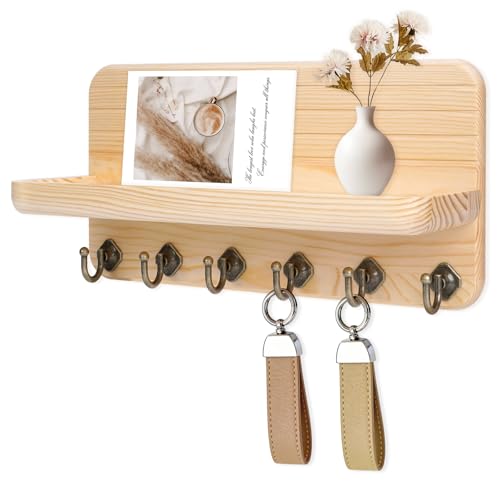 Kldgris Portachiavi da Parete Appendi Chiavi a Muro in Legno Porta Chiavi da Muro per Casa con 6 Ganci Portachiavi Parete per Ingresso, Cucina, Ufficio, Soggiorno (Colore Legno Naturale)