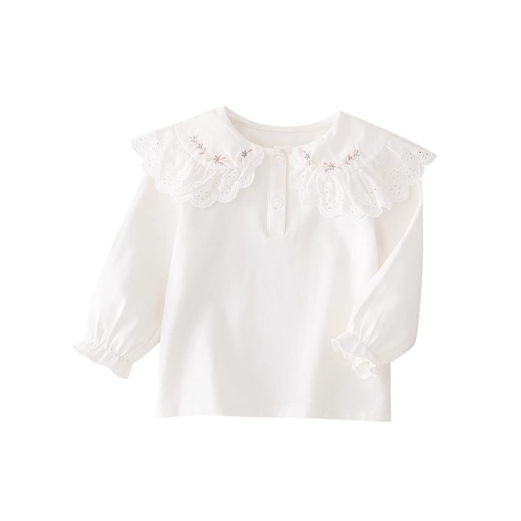 LNICEAR Toddler Baby Girls Basic Shirt Long Sleeve Solid Color Doll Collar Tops Blouse Bottoming T-Shirt A-White 3-4 Years