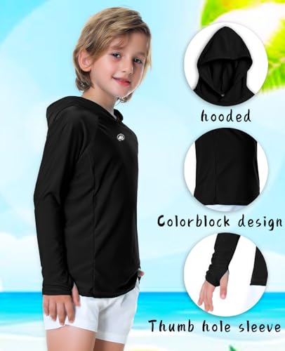 Image of AOBUTE Unisex Kids Long Sleeve Hoodie Rash Guard Boys UPF 50+ Swim Top with Thumb Hole 3-12 Years
