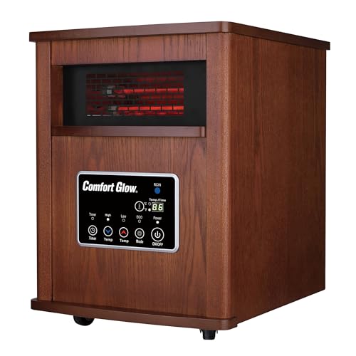Comfort Glow Infrared Quartz Heater, Auburn Oak, 6-Element 5,120 BTU, Thermostat, Cool-Touch, Remote, Overheat & Tip-Over Protection - Space Heater for Indoor Use