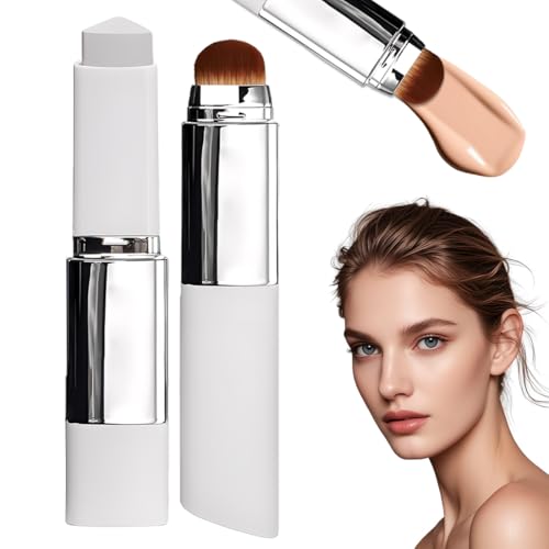 VRYNDH Base Maquillaje Barra Chartming Con Brocha,Crema Blanca Cambia De Color,Corrector Alta Cobertura,Resistente Agua Y Al Sudor - Cobertura Profesional, Base coreana(Tono de piel oscuro)