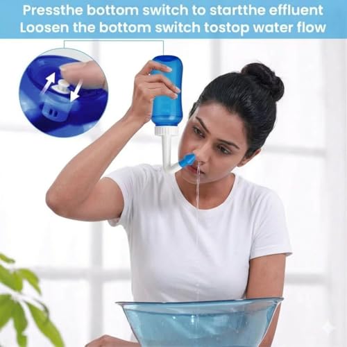 Image of 300ml Jal Neti Pots Bottle for Sinus BPA Free Rinse Nose Yoga Pressure Cleaner Nasal Irrigation Wash Bottle System for Adult & Kid (2 NOZZLE)