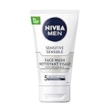 NIVEA MEN Sensitive Skin Face Wash, Soap-Free Gentle Face Cleanser with Chamomile and Vitamin E, Men's Face Wash for Sensitive Skin, No Drying Alcohol, Dermatologically-Tested Skin Care, 150mL