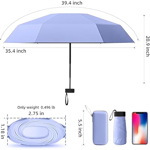 Image of REXERA Travel Mini Folding Compact Umbrella with Case, Manual Open 6 Ribs Lightweight Portable, Small Sun & Rain Pocket Umbrella for Girls and Women- Use in Rain & Summer