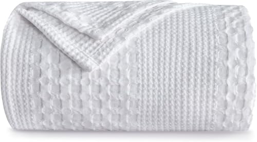 Wajade Waffle 100% Cotton Blanket Double Size White Throw Blanket for All Season Super Soft Blanket for Bed Sofa Car,160x200cm