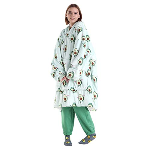 JUSTGIVE - Hoodex Wearable Blanket Sherpa Hoodie - Soft & Warm Oversized Fleece Hooded Blanket with Large Front Pocket - Plush Blanket Sweatshirt for Men & Women with Cozy Pattern (Regular, Avocado)