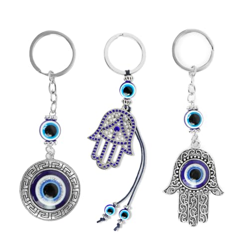 Image of Storite Set of 3 Evil Eye Keychain For Bike /Car, Gifting with Key Ring, Anti-Rust Blue