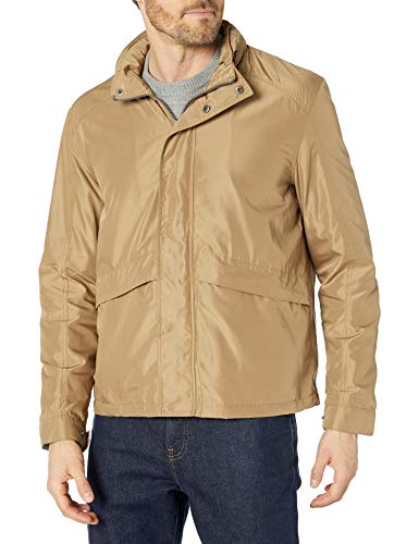 Cole Haan Men's Open Bottom Trucker Packable Rain Jacket, Sand, Large