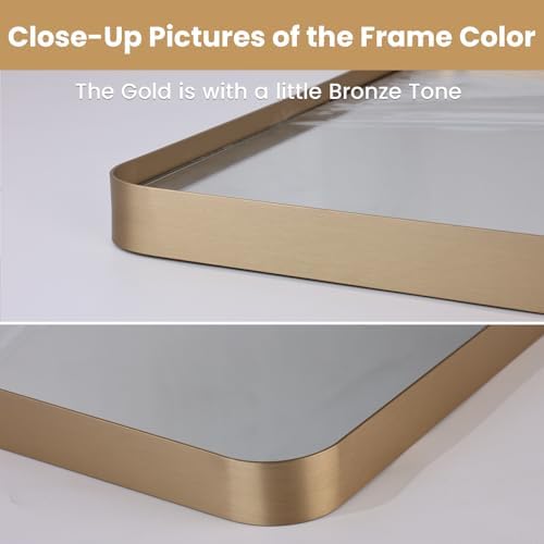 LOAAO 48”X36” Gold Bathroom Mirror, Rounded Rectangle Gold Frame Mirror, Brushed Gold Bathroom Vanity Mirror Wall-Mounted, Anti-Rust, Tempered Glass, Hangs Horizontally or Vertically - 2