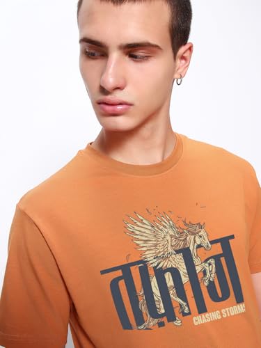 Image of Bewakoof Men's Graphic Print Regular Fit Half Sleeve Round Neck Pure Cotton T-Shirt