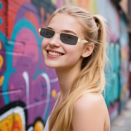 Image of Proberos Luxury Metal Small Frame Punk Sunglasses Women and Men Summer Traveling Eyeglasses（Black）