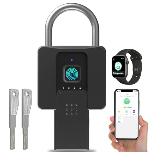 Anweller Candado grande de huellas dactilares, resistente a la intemperie, con cerradura inteligente biométrica con llave para puerta de valla al aire última intervensión, cobertizo,casillero,camión