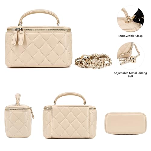 Image of M-ioi-M Small Genuine Leather Purse Quilted Crossbody Bag for Women, Mini Top-Handle Shoulder Handbag w /Gold Chain Strap