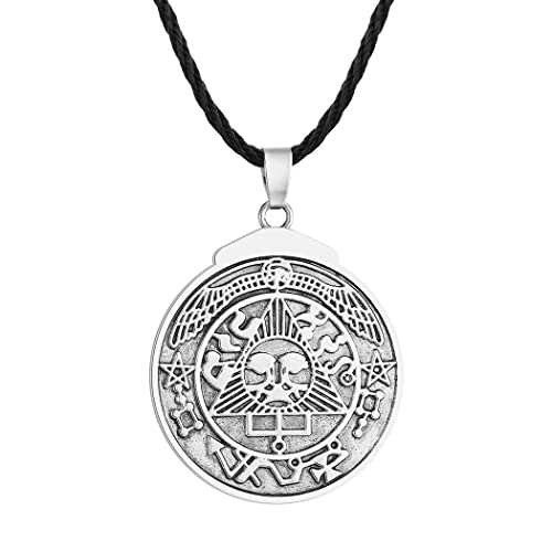 LUTAKU Sonnen-Talisman für Gesundheit und Erfolg Anhänger Halskette für Herren Vintage Punk Hip Hop Erzengel Michael Amulett Schutz Schmuck, Leder Cover