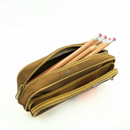 Image of Alokik Enterprise Cute Cartoon Pencil Pouch with Double Zipper & Transparent Window, Large Capacity Fabric Pen Case for School, Office, Students, Kids & Teens (Good Study Brown Pouch)