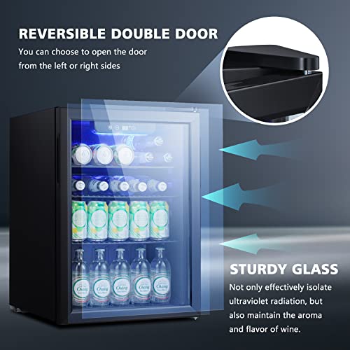 ZAFRO Mini Fridge 100 Cans Compressor Wine Cooler Refrigerator Freestanding Wine Cellar Front Glass Door and Temperature Memory Function for Soda Beer Bar Office Home 2.6 cu.ft