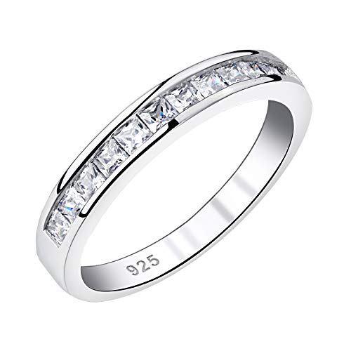 Newshe Wedding Bands Eternity Rings for Women Cubic Zirconia Princess 925 Sterling Silver Size 9