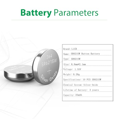 LiCB 10 Pack SR621SW 364 Batería para Reloj miniatura 2