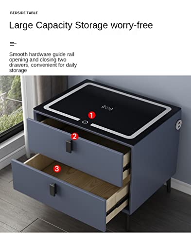 Mjwdp Intelligent Bedside Table Leather Minimalist Charging Induction Night Light Solid Wood With Usb Bedroom Storage Cabinet #TOP3