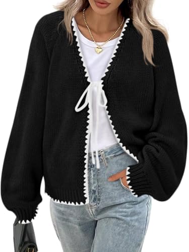 PRETTYGARDEN Womens Fall Cardigan Sweaters 2026 Long Sleeve Open Front Tie Knit Loose Cute...