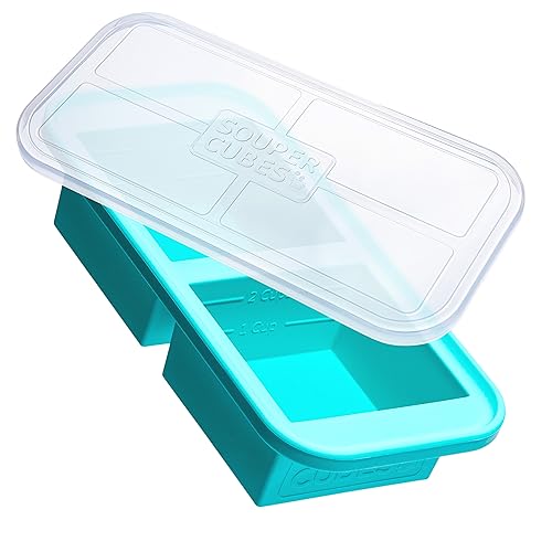 Souper Cubes Large 2 Cup (500 mL) Silicone Freezer Tray with Lids, Perfect for Soup, Stews, Sauces, Batch Cooking and More, Oven-Safe Silicone Freezer Moulds - Aqua - 1-Pack