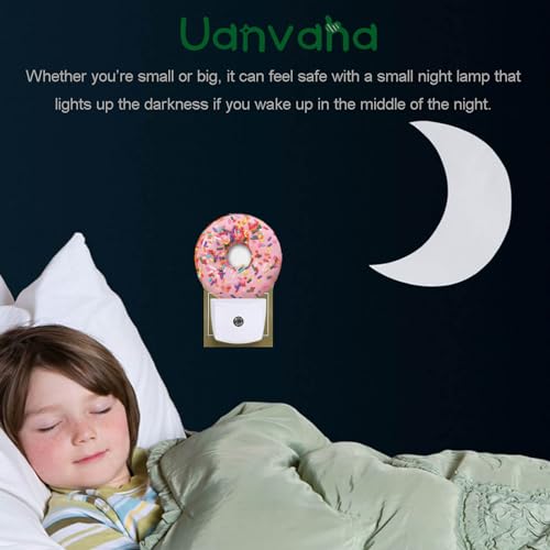 Image of Pink Donut Dusk to Dawn Night Light Sweets Snacks Donut with Sprinkles Night Lights Plug in into Wall Auto Sensor LED Lighting with for Women Girls Gift