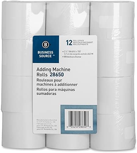 Business Source Receipt Paper 2.25 Inch x 150 Pack of 12 Rolls - White (28650)