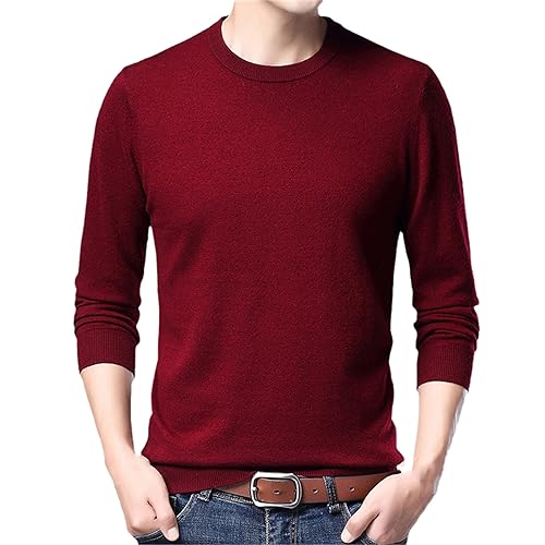 SaoBiiu Men's 100% Wool Sweater Autumn Winter Cashmere Sweaters Men Crewneck Long Sleeve Pullover Sweater