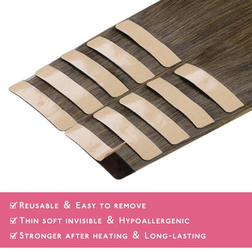 Image of WENNALIFE Tape in Hair Extensions Human Hair Ombre Walnut Brown to Ash Brown and Bleach Blonde Tape in Extensions, 10pcs 20g 10 inch Remy Invisible Tape Ins Straight Real Human Hair Tape in Extensions