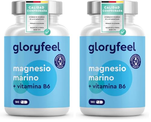 Magnesio Marino 360mg - Con Vitamina B6-180 Cápsulas Veganas (3 meses) - Para el cansancio, la función nerviosa, muscular y metabólica - Sin aditivos (Paquete de 2)