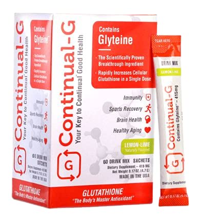 Continual-G with Glyteine | Quickly Raise Cellular glutathione Level | The only Supplement to Boost Cellular glutathione with a Single dose, Lemon-Lime Drink Mix, 30 Day Supply (60)