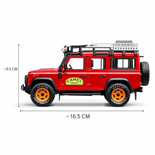 Image of Land Rover Defender 110 1:24 Scale Die-Cast Car Model - Camel Trophy Expedition Livery Sound Light Openable Hood Roof Rack Pull-Back Alloy Off-Road SUV
