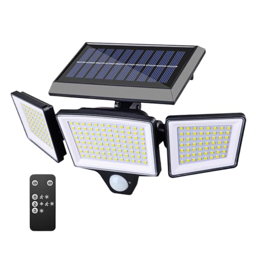 Luces solares para exteriores, 3 cabezales, sensor de movimiento, impermeable, foco de 2500 lm, para jardín, patio, árbol, cumpleaños, hogar, porche, iluminación LED brillante para paisajes
