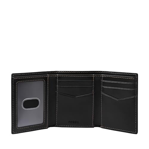 Image of Fossil Men's Wallet, Hayes Leather Trifold Wallet for Men, Black