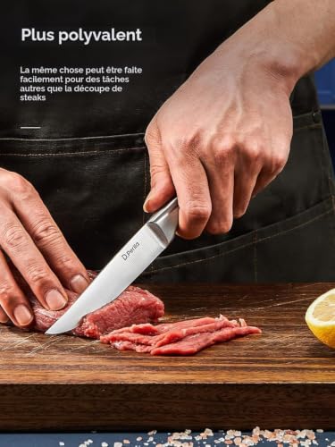 D.Perlla Couteau à Steak 6 Pièces, Ensemble de Couteaux à Steak à Lame Droite Extra Tranchante, Couteau à Steak Professionnel à Bord Droit Pour la Table de Cuisine, 23.1 CM – vue 6